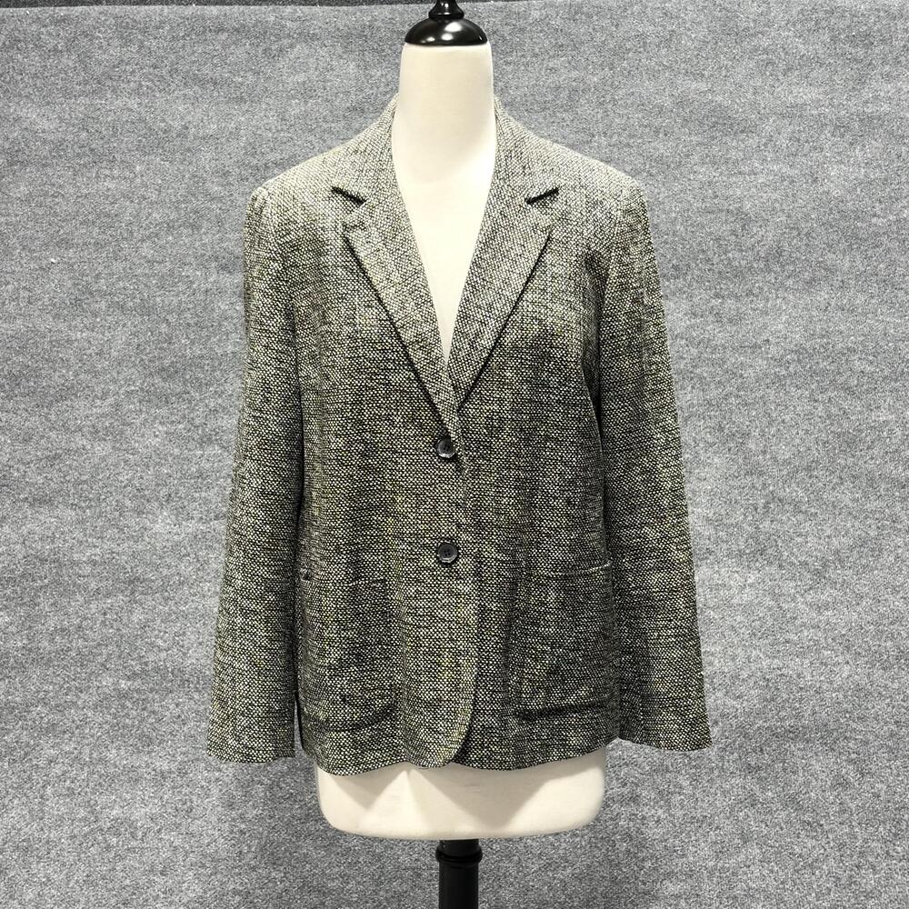 Appleseeds Petites Blazer Womens 14P Black White Cotton Silk Tweed Jacket